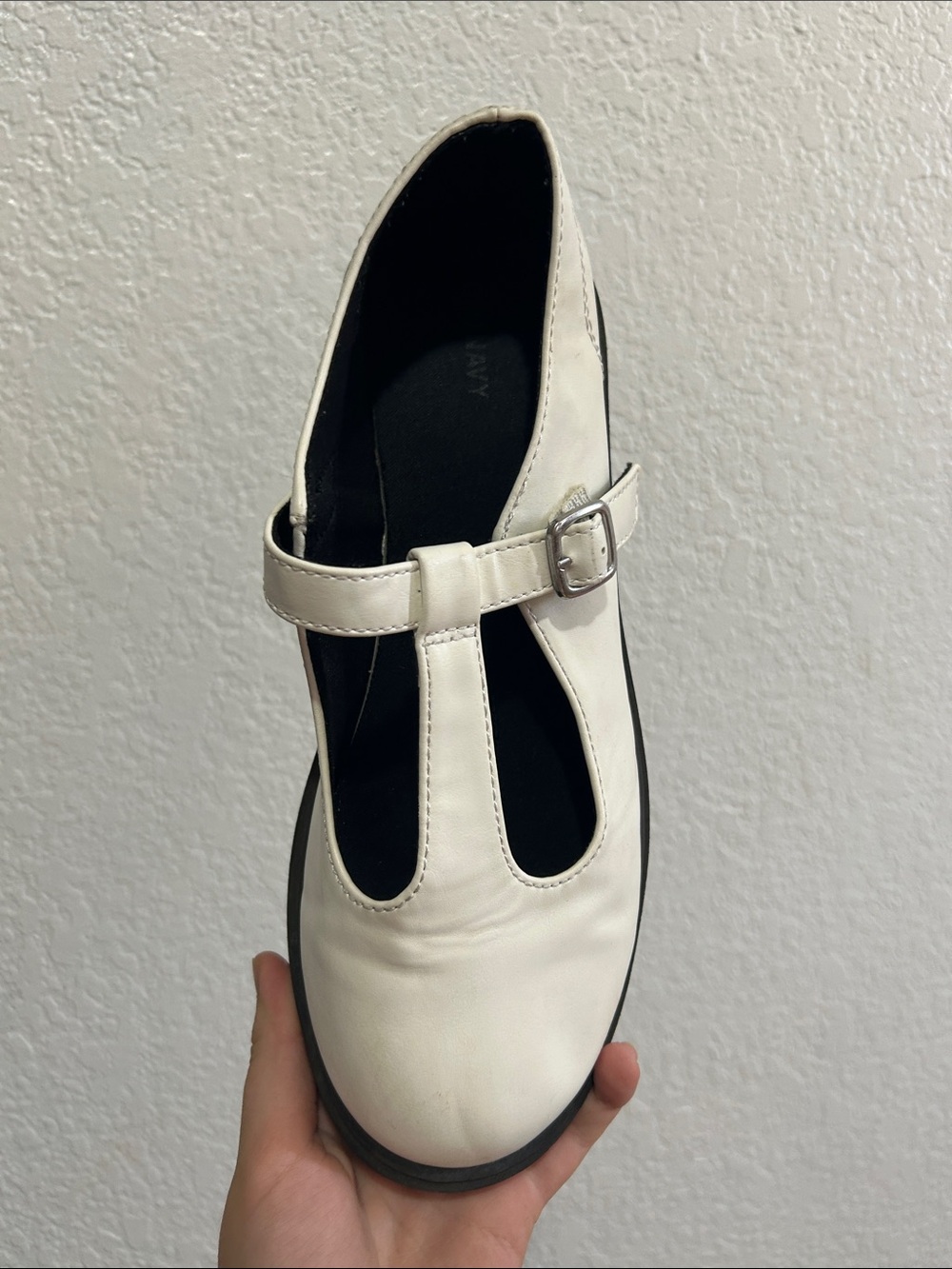 Old Navy White T-Strap Chunky Sole Flats